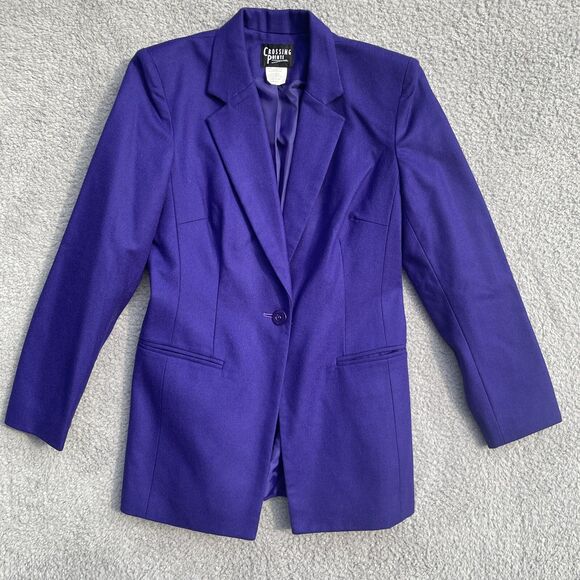 VTG Crossing Pointe Purple Wool Blazer Women 8 P Retroglam Office Long Blazer - Picture 2 of 13